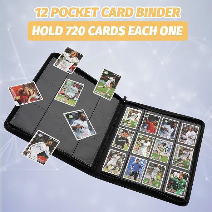 12 Pocket Ringless Side Loading Trading Card Binder, 720 Cards PU Fixed Page Zipper Card Album for TCG Sports Game Cards, Not Fit Top Loaders (Grass Green)