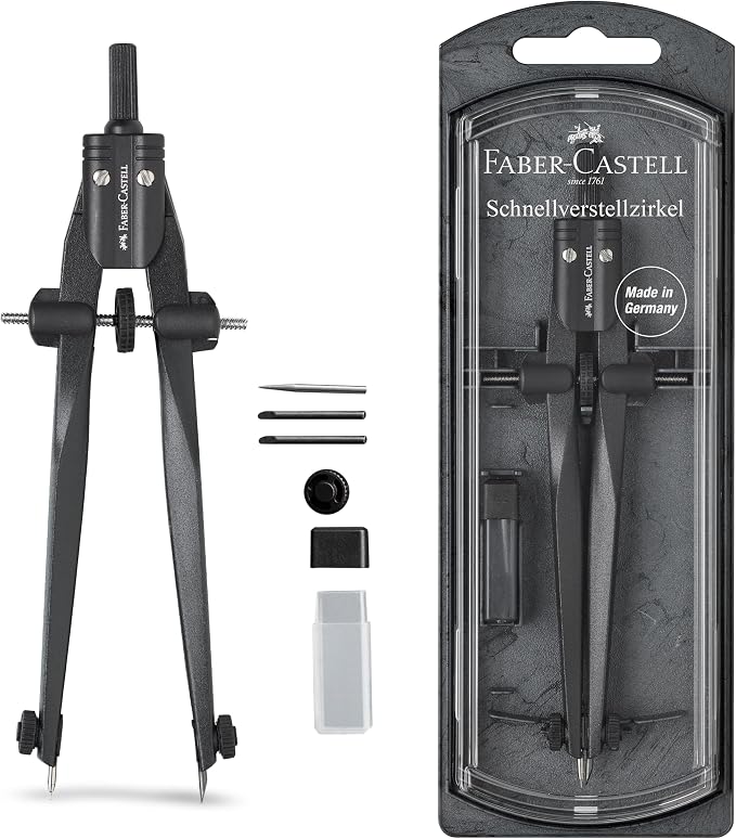 Faber-Castell Quick-Set Compass, Blackstone for Geometry & Drafting