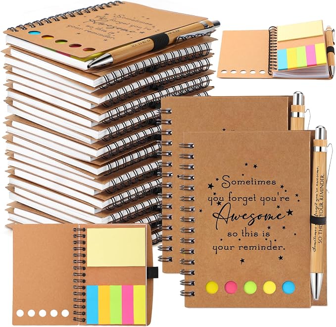 Chuangdi 60 Sets Back to School Teacher Gifts Appreciation Journal Inspirational Notebook with Sticky Notepad Ballpoint Pen Bulk Thank You Gifts for Student Staff Team Coworker Nurse(Kraft)