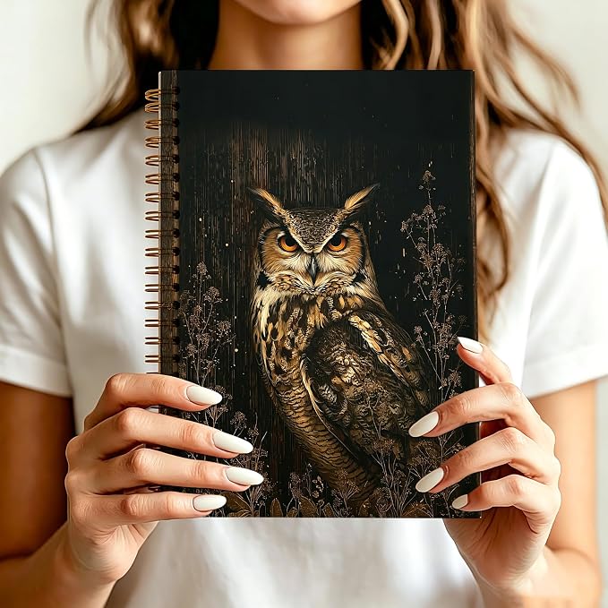 HOXUNQINA Dark Academia Moody Owl Journal Notebook 5.5x8.3 | Owl Lovers Gifts for Women Men Journal, Moody Rustic Botanical Wildlife Bird Notebooks for Work