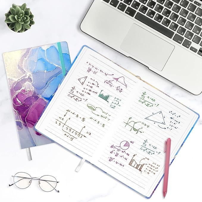 Lined Journal Notebook, Marble Hardcover, Medium 5.7 x 8.4 in, 160 Pages Thick Paper, Cute Aesthetic A5 College Ruled Notebook for Journaling Writing Work Office School Men Women, Purple Ink
