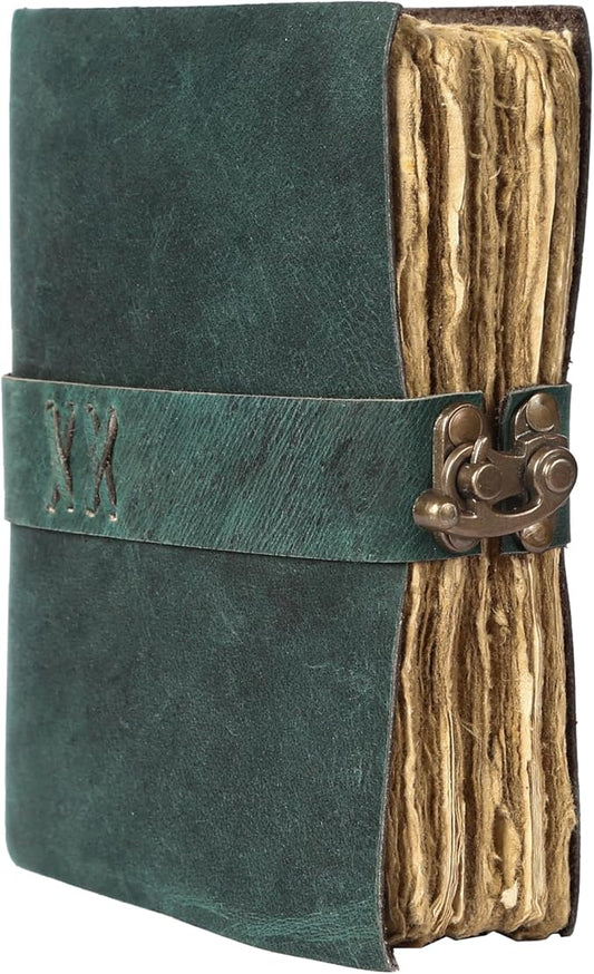 Vintage Leather Journal Handmade Buffalo Deckle Edge Paper – Leather Bound Journal for Women Men Vintage C-Lock Closure Ideal for Writing & Travel for Artists