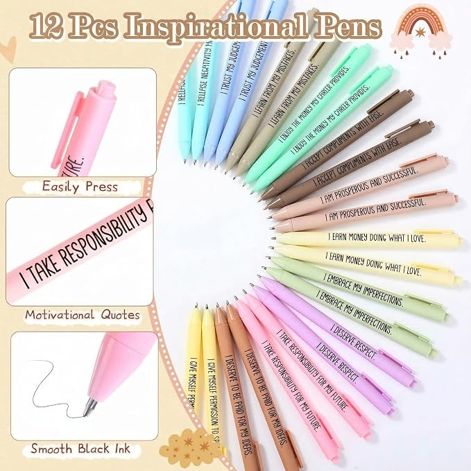 Mooliwe 24 Pcs Positive Affirmation Gift Set Gratitude Notebooks with Pens Small Bags Motivational Encouragement Notepads Daily Affirmations Journal for Women Stress Relief Self Care (Cute)