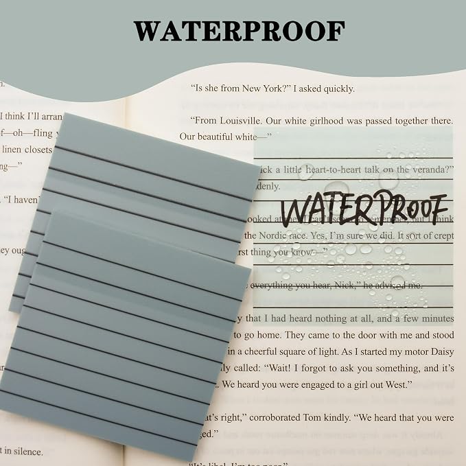 YOUDEFUL 800Pcs Transparent Sticky Notes, Blue Clear Sticky Notes with Lined, 3"x3" Waterproof Translucent Sticky Note Pads, Index Tabs, Clear Post it Notes for Bible Study, See Through Sticky Notes