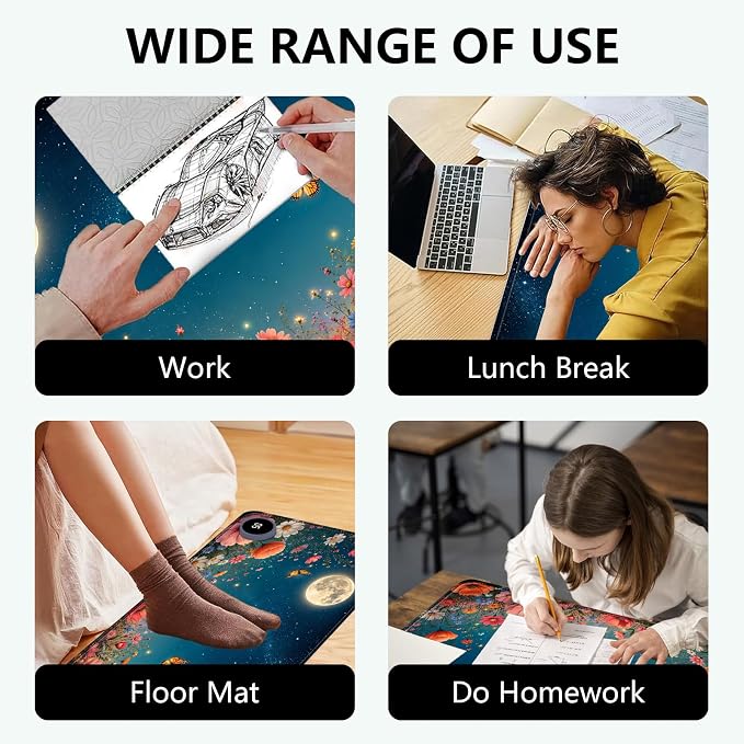 Large Heated Mouse Pad–31.5" x 13" Desk Mat for Office | 3 Adjustable Heat Levels,Auto Shut-Off After 3 Hours for Safety,Keeps Hands Warm While Working，Starry Sky Flower Field