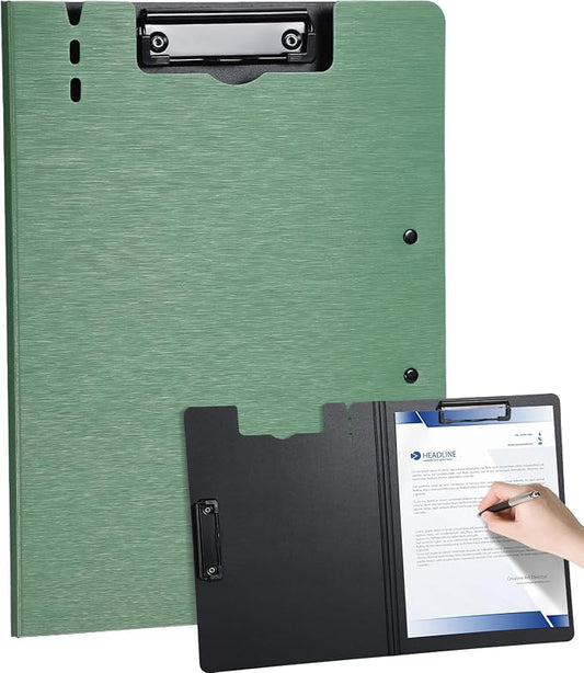 Clipboard Folder, with Dual Metal Clips, Embossed-Texture, Folding 360° Rotating, Nursing Clipboard for Letter and A4, Pen Holder (Green, 1)