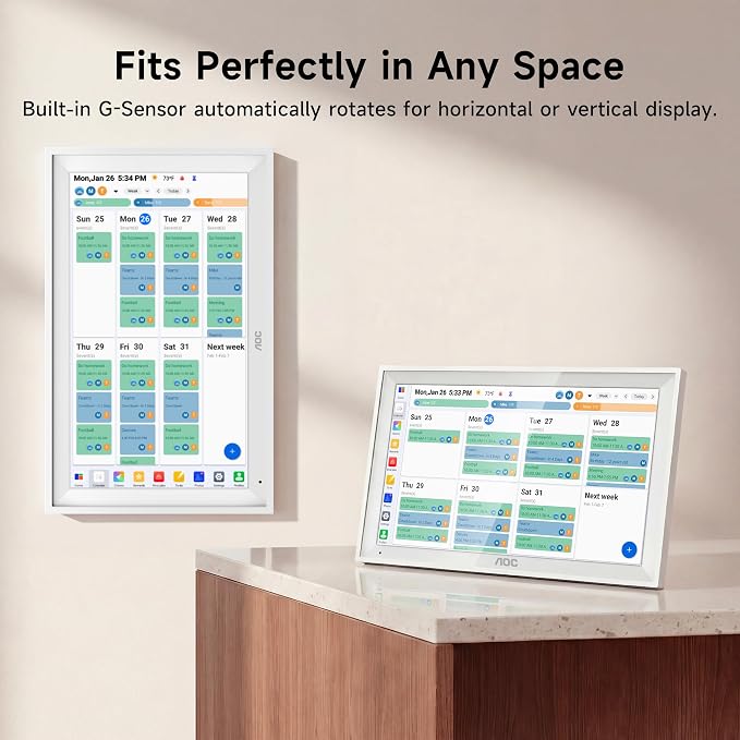 AOC Digital Calendar Wall Touch Screen, 15.6" Smart Electronic Wall Planner | No Subscription Family Dashboard, Sync Google iCloud Outlook, Chore Chart, Great for Family Schedules, Meal Planner, Rewards
