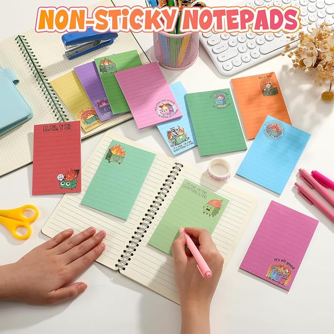 12 Pack Funny Notepads, 5x3 Inches Sarcastic Note Pads Memo Fun Office Gifts for Coworkers Work Women Men Employee Teacher Boss Desk Accessories Gifts(Dumpster Fire,Multicolor)