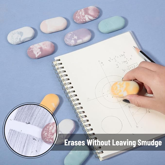 Mr. Pen- Marble Pencil Erasers, 12 Pack, 1" x 2" | Soft Rubber Marble Pencil Erasers for School, Office, Art Sketching, Homework, Exams, Clean Smudge-Free Correction