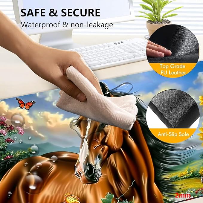 Heated Mouse Pad with 3 Levels Heated & 3 Hours Auto Shut-Off Mouse Pad for Warming Hands in Office Home, 31.5" x 13"Large Safe Desk Mat Hand Warmer，Fine Horse