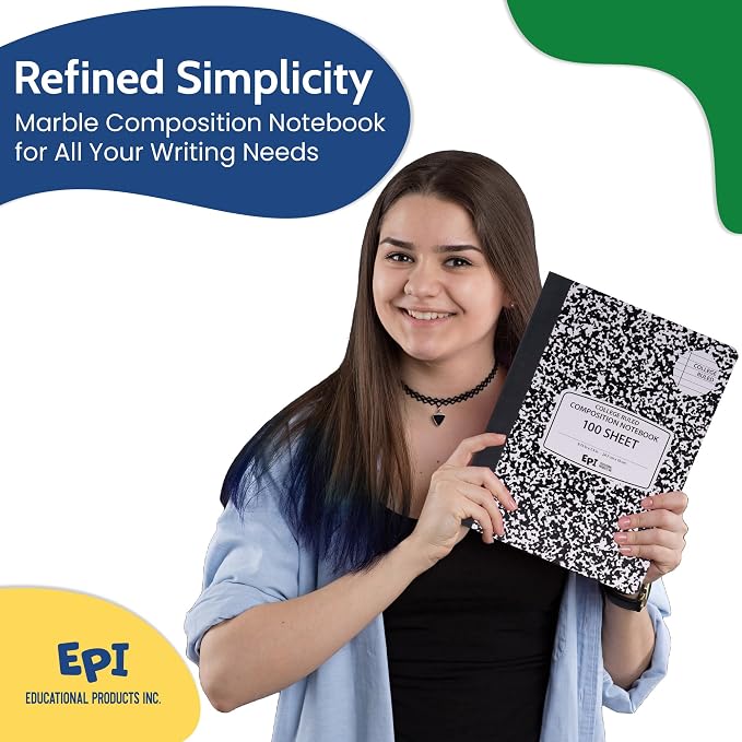 24 Pack - EPI College Ruled Composition Notebook Black - 200 Pages (100 Sheets), 9-3/4 x 7-½ - Classroom Back to School Supplies, Heavy Duty, Durable Hardcover Office Notebooks, Sewn