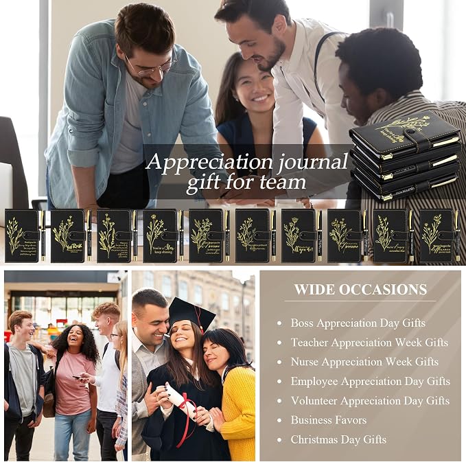 Dispowreath 20 Sets Thank You Leather Journal Notebook with Appreciation Ballpoint Pen Employee Gift for Teacher Nurse Coworker Team Office Staff Vet Tech Housekeeper (Black,Stylish)