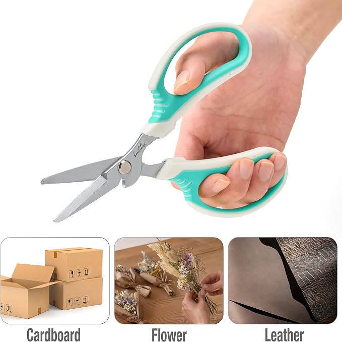 Beaditive Multipurpose Craft Scissors With Wire Cutter - High-Leverage with Sharp Carbon Steel Blades - Ergonomic Sewing Scissors for Heavy Duty Projects - Office, Scrapbook, Leather Scissors