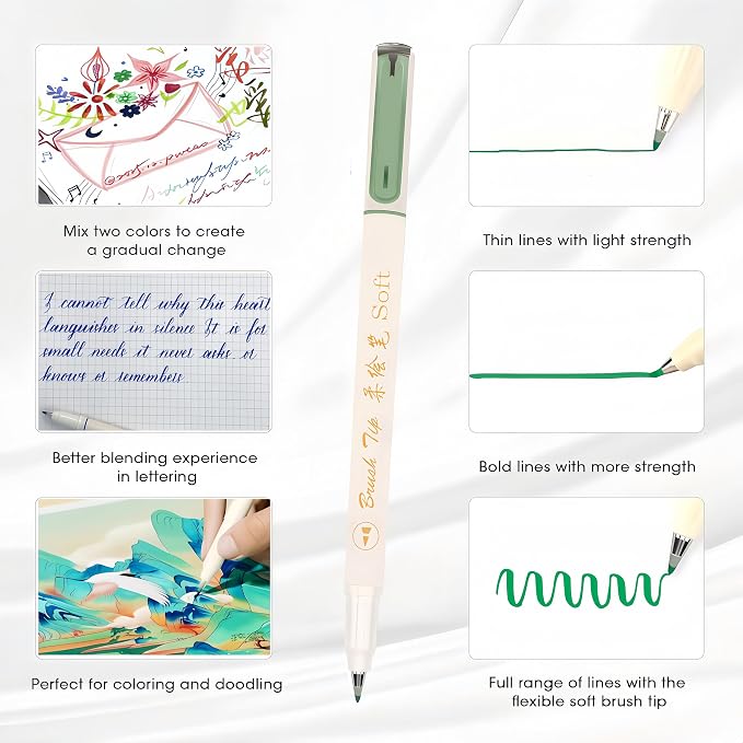 Brush Tip Drawing Pens: Artist Colored Flexible Tip Water Calligraphy Brush Pens for Journaling Adult Coloring Hand Lettering Calligraphy Journaling Bibling (6, Fluorescent colors)