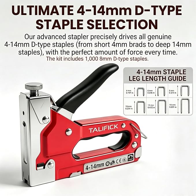 Heavy Duty Manual Staple Gun, Adjustable Stapler with 1000 Staples