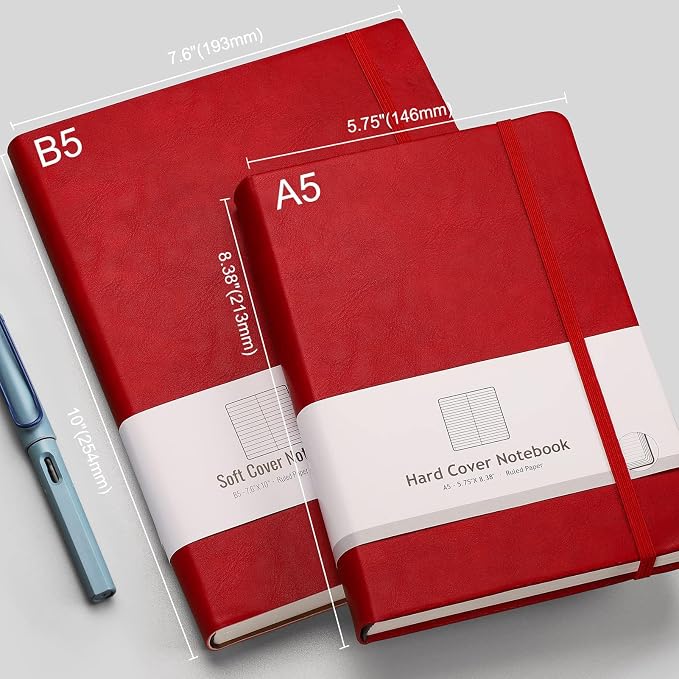 AHGXG Lined Journal Notebook, 320 Numbered Pages, B5 (7.6'' X 10'') | College Ruled Leather Journal for Women, 100gsm Thick College Ruled Paper, Softcover Journal for Writing Work School (Red)