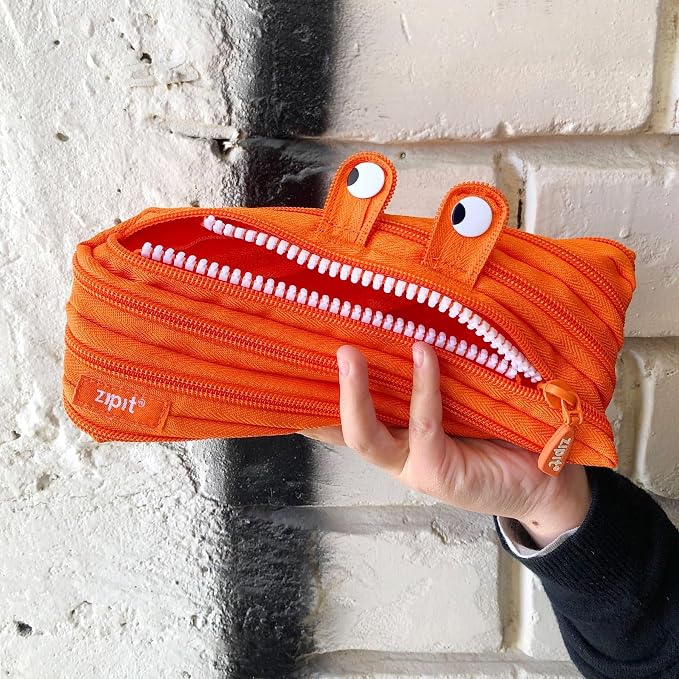 ZIPIT Monster Pencil Case for Kids, Cute Zipper Pouch for Boys Girls and Teens, Stationery Bag for School ,Orange