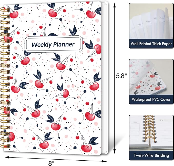 Undated Weekly Planner with To-Do List & Habit Tracker, 5.7" x 8" | 52 Weeks, 2-Page Weekly Spreads, Spacious Writing Space, No-Bleed Paper, Smooth Writing, Waterproof PVC Cover, Spiral Bound