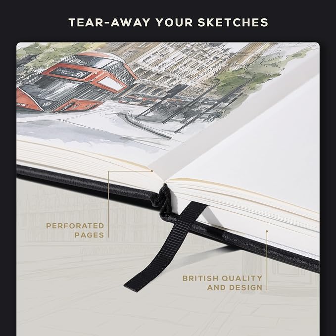 Beechmore Books A3 Mixed Media Sketchbook - 11.7x16.5 Extra Large Professional Studio Drawing Pad, 160 GSM / 98 lb Perforated Ivory Paper, Hardcover Lay-Flat Design, Gift Box for Artists & Watercolor