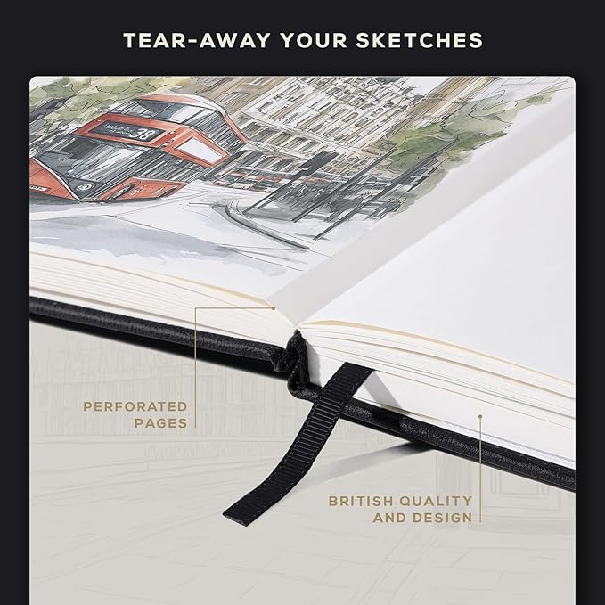 Beechmore Books A4 Mixed Media Sketchbook - 8.5"x11" Hardcover Lay-Flat Art Journal, 160 GSM / 98 lb Professional Ivory Paper, 156 Perforated Pages, Gift Box, Ink, Drawing and Light Watercolor