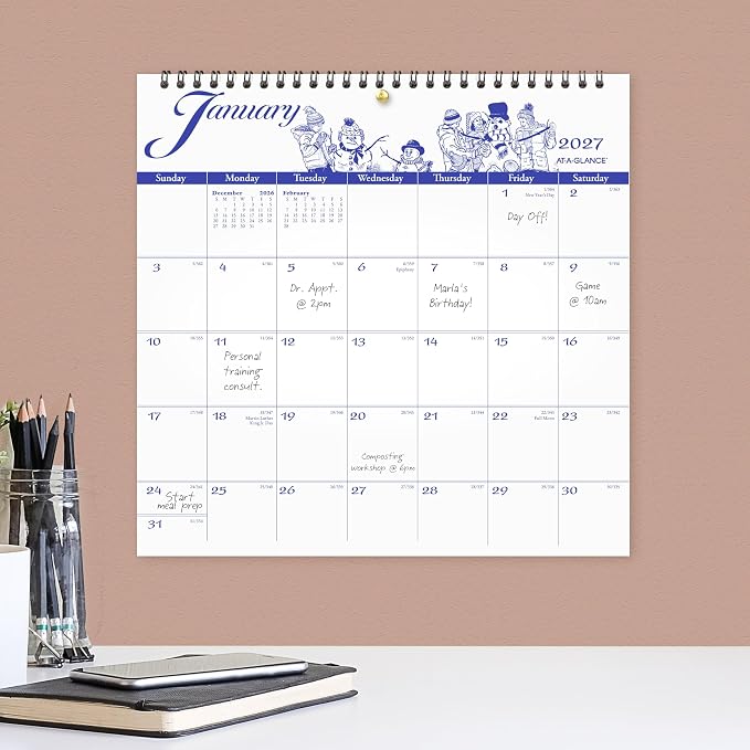 AT-A-GLANCE 2027 Wall Calendar, Monthly, 12" x 12" Planner, Unruled Daily Blocks, Illustrator's Edition (G10001727)
