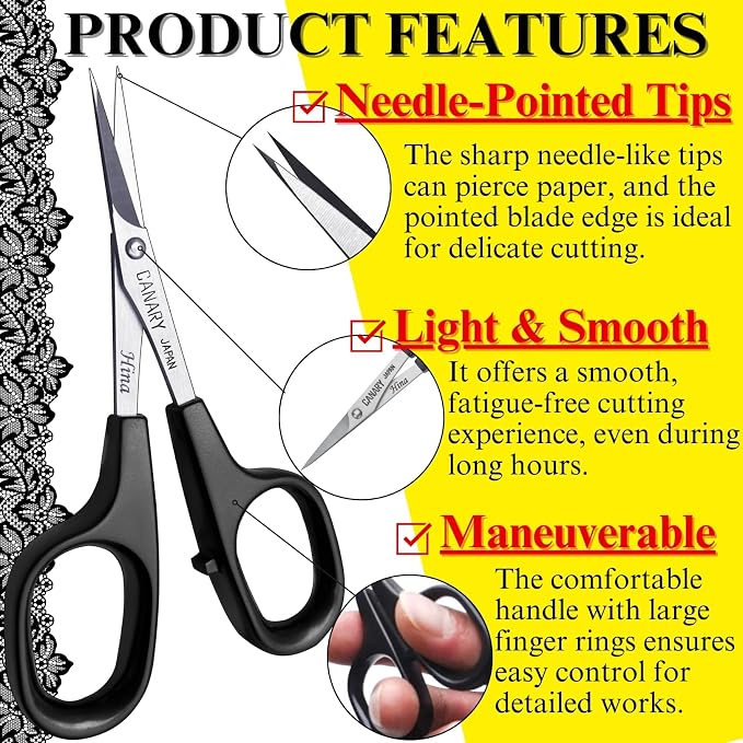 CANARY Professional Paper Scissors 4" [Extra Pointed Tips], Mini Precision Scissors for Cutting Art, Kirie Paper Cut Art, Made in Japan
