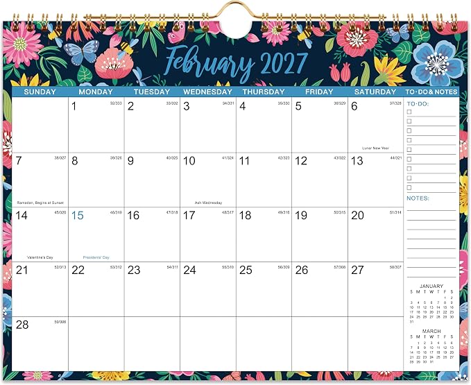 2027 Wall Calendar - 2027 Calendar, 12 Months Hanging Calendar 2027, Jan 2027 - Dec 2027, 11" x 8.5", Spiral Binding, Julian Dates, Large Block, Notes, To-do List, Thick Paper, Perfect for Organizing