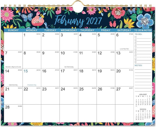 2027 Wall Calendar - 2027 Calendar, 12 Months Hanging Calendar 2027, Jan 2027 - Dec 2027, 11" x 8.5", Spiral Binding, Julian Dates, Large Block, Notes, To-do List, Thick Paper, Perfect for Organizing