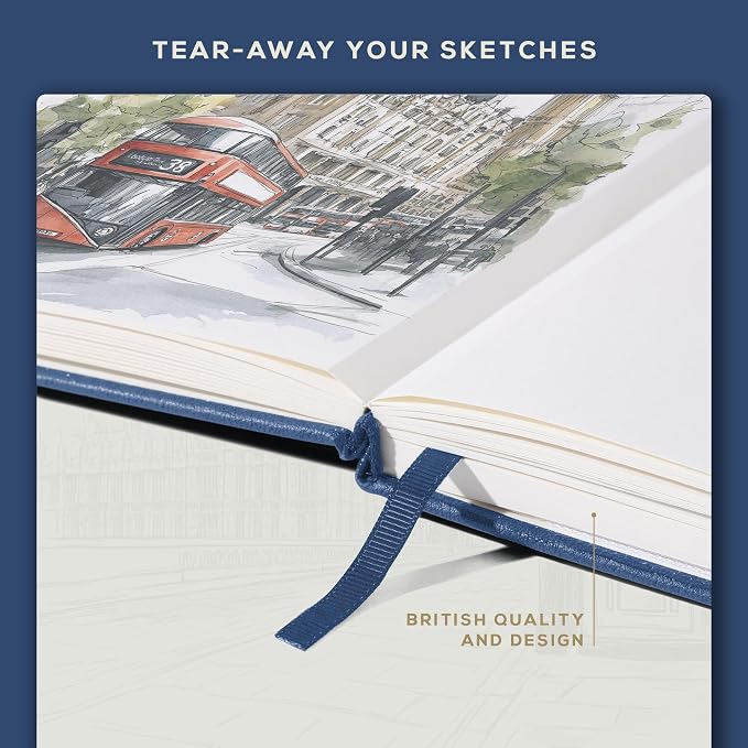 Beechmore Books 300 GSM Heavyweight Mixed Media Sketchbook A5 5.8"x8.3" - 96 Pages, Vegan Leather Hardcover Professional Art Journal for Paintings, Gouache and Ink