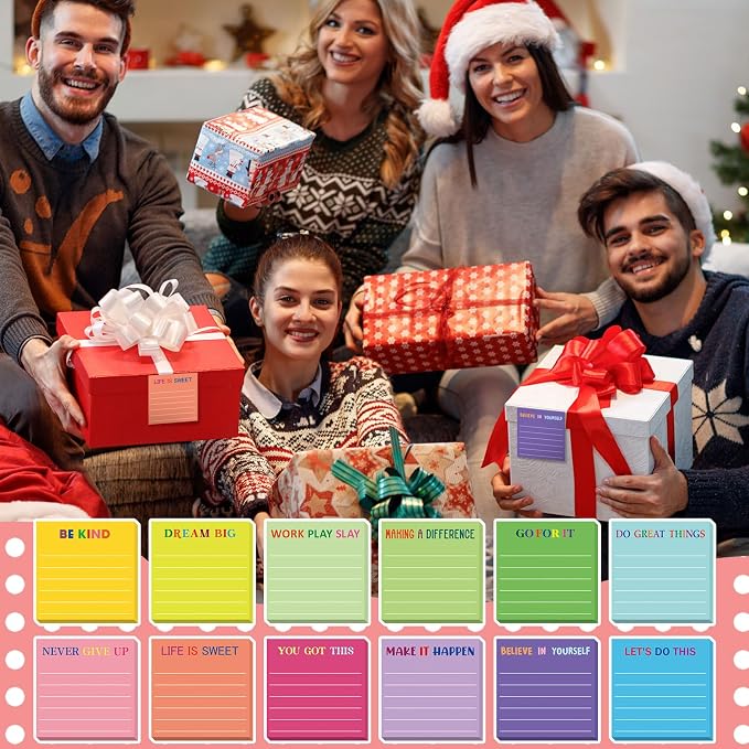 Yinder 12 Pcs Inspirational Sticky Notes, Back to School Supplies, Cute Motivational Sticky Notes Pad Employee Appreciation Gifts Bulk for Teacher Coworker Office 3 x 3'' (Motivational,Dark Color)