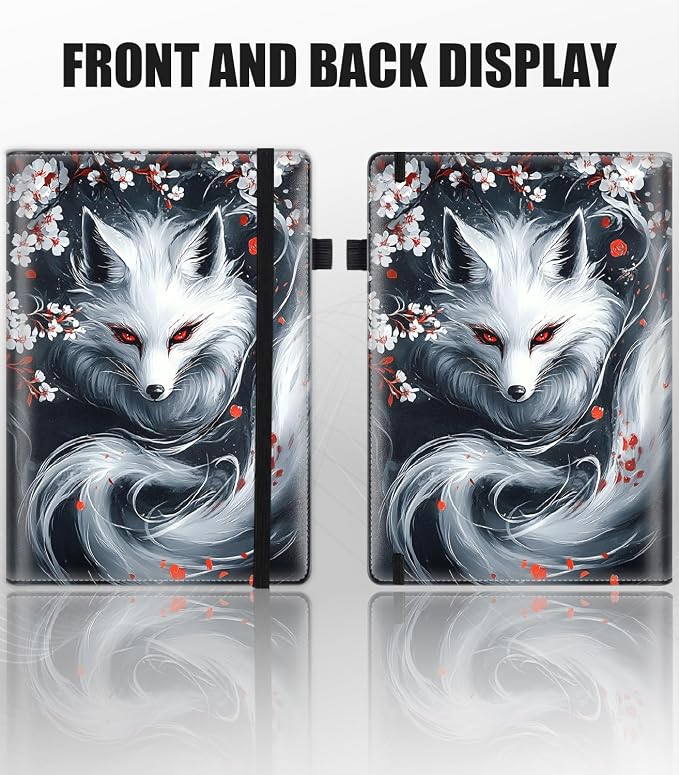 Hardcover Executive Notebooks, A5 PU Leather Lined Journal Notebook, 200 Pages Thick Paper Subject Notebooks for School,Work,Home Writing Business Notebook, Diary Book ，White Kitsune Fox