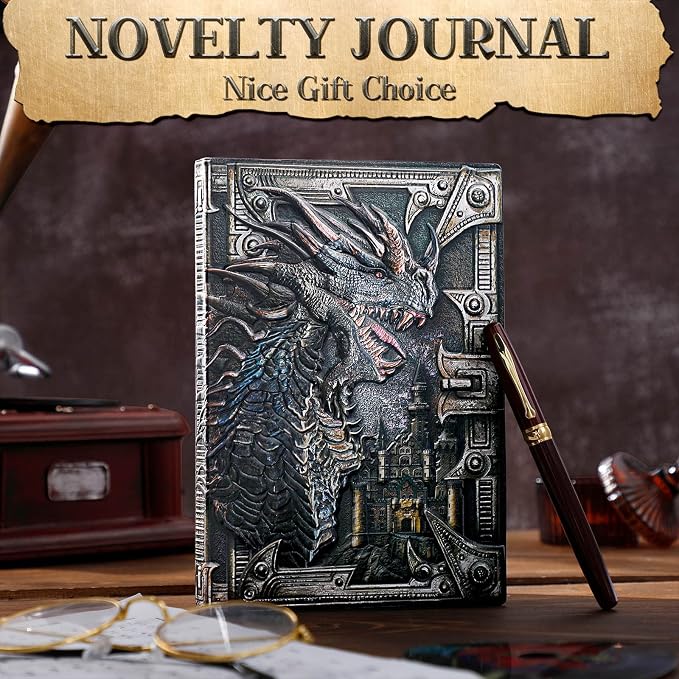 Pajean Dragon Journal Embossed Leather Journal Writing Antique Dragon Journal Notebook with Pen Lined Paper Hardcover Gift Journal Notebook Executive Notebook Travel Diary for Women Men, A5(Colorful)