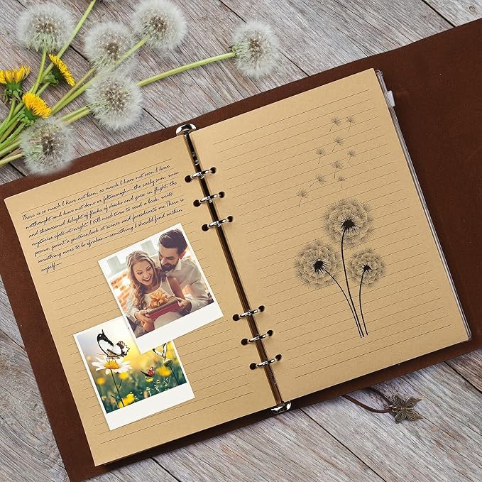 OMEYA Leather Journal Notebook, Refillable Writing Journal Diary Planner，Gifts For Women,Men, Girls, Sister, Friends (Blue, A5-9.3''×6.3'')