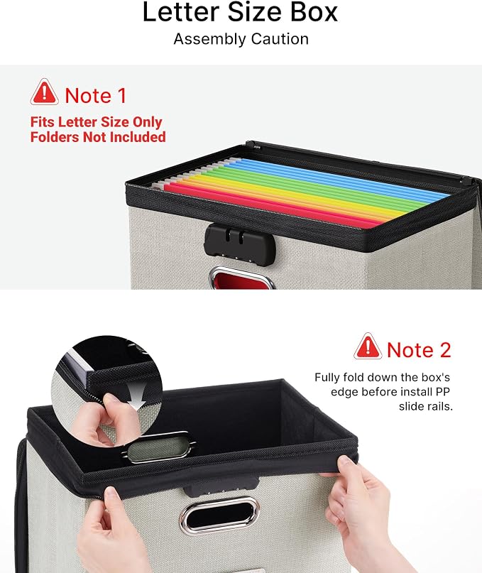 Oterri Lockable File Box Small 1-Pack Hanging Organizer for Letter-Size | Dustproof Lid. 3 Mesh Pockets. Collapsible Scratch-Resistant GRS Linen. Slide Rails. Office, Home, Dorm