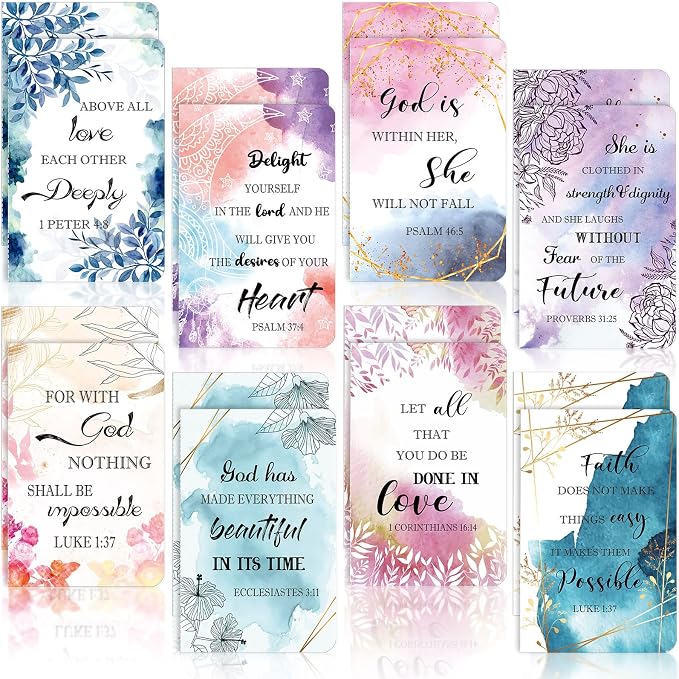Containlol 16 Pcs Flower Daily Prayer Gift for Women, Bible Verse Notebooks Rustic Floral Inspirational Scripture Quotes Pocket Notepads, School Office, 4.9 x 3.1 Inches(Bright Style)