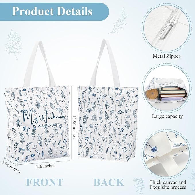 Havawish 14 Pcs Book Lovers Gift for Women 16 oz Glass Cup Tote Bag A6 Journal Notebook Pens Highlighters Sticky Notes Back to School Teacher Librarian Bookish Book Club(Blue,Aesthetic)