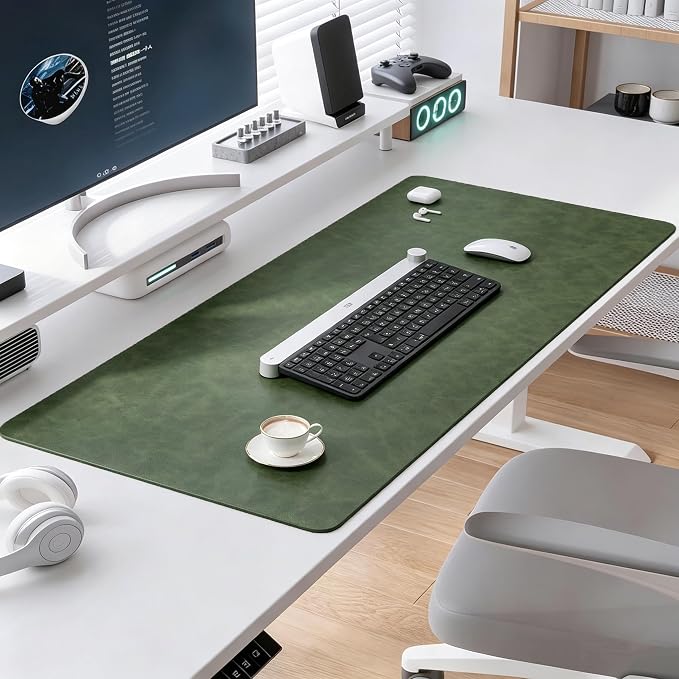 Distressed Leather Desk Mat - Non-Slip PU Leather Desk Pad Protector - Large Waterproof Mouse Pad Computer Keyboard Desk Mat Desk Accessories for Office & Home (Forest Green, 36"x17")