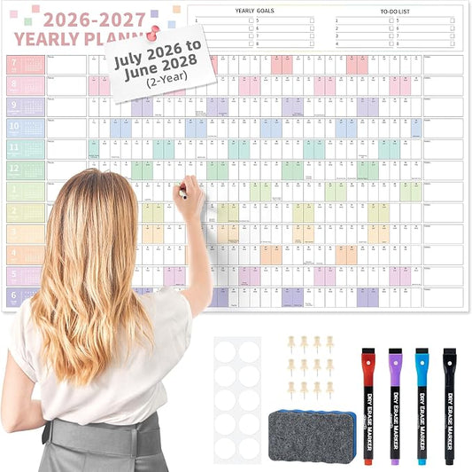 Ospelelf 2026 Wall Calendar Large 32'' x 48'' Dry Erase Laminated Calendar for Wall, 24 Month Big Family Calendar, Use July 2026 - June 2028 (Multicolor)