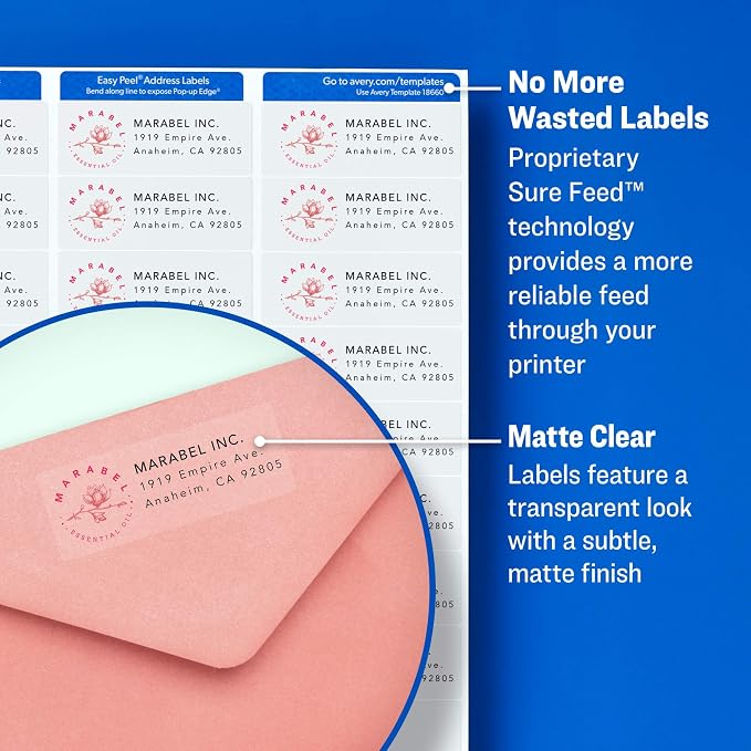 AVERY Shipping Labels, 2" x 4", Matte Clear | Printable | With Sure Feed | 100 Labels, Pack of 5