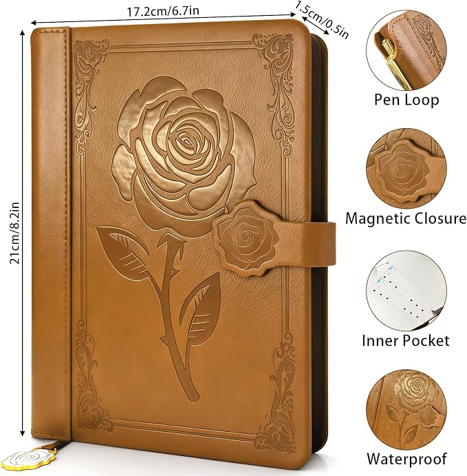 Aocii leather Journal for Women, A5 lined Daily Journal Notebook, Bullet Journaling for Writing, Hardcover Vintage Travel Journals, 224 Pages, Pen included (Brown)