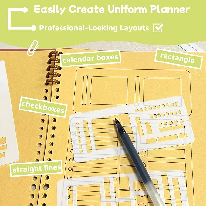 Flexible Record Template Set, 9 Pcs Reusable Planner Stencils Drafting Tools for Journal Planner, Calendar Making, Drawing Lines, Layout Tools for DIY Planning
