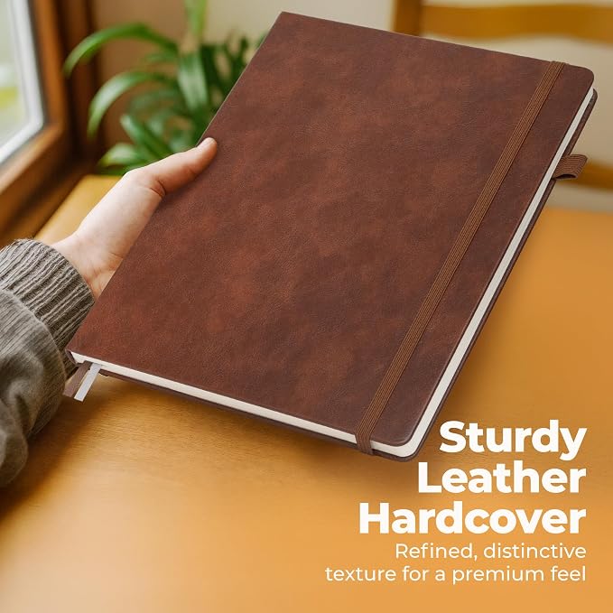 3 Pack Classic Hardcover Lined Notebooks - 8.5x11" A4 Leather Journal with 200 Pages, Sticky Tabs, Pockets, Pen Loop & Ribbon Bookmarks - Large Notebooks for Work, School, Journaling - Campus Notebook