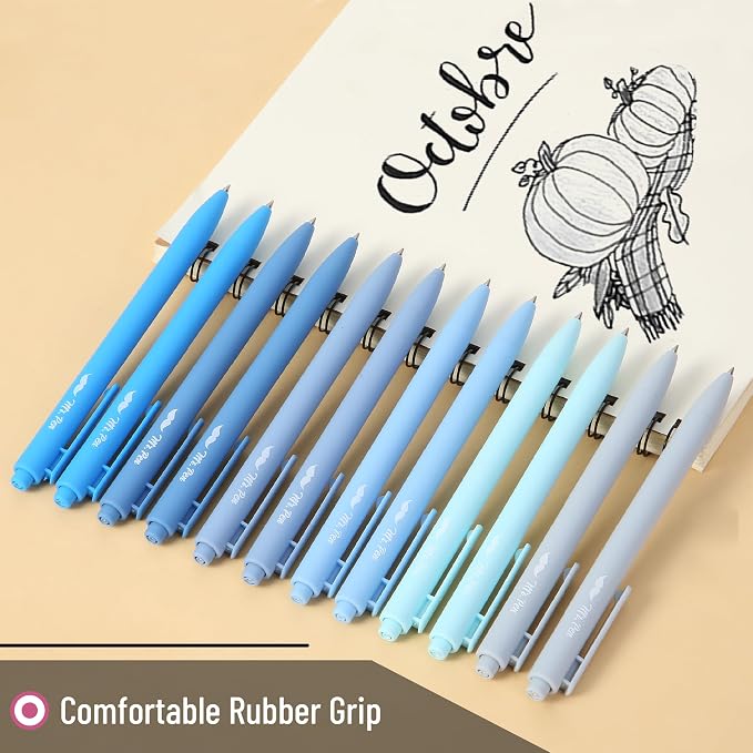 Mr. Pen- Retractable Gel Pens, 12 Pack, Black Ink, Sky Blue Barrel | Fine Point 0.5mm, Fast Dry, Smooth Writing, Cute Pens for Drawing, Writing Planner and School Supplies