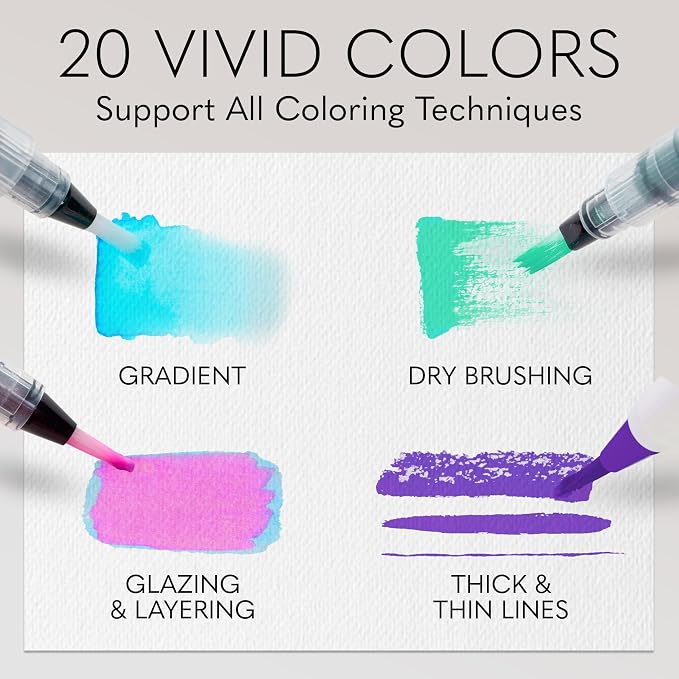 CHROMATEK 22 Watercolor Pens Set | 2 Aquapens & 20 Unique Colors | Brush Pens | Easily Blendable, Vivid, Smooth | Professional Art Supplies