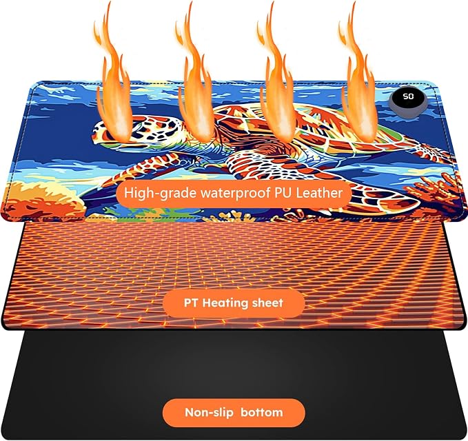 Heated Mouse Pad with 3 Levels Heated & 3 Hours Auto Shut-Off Mouse Pad for Warming Hands in Office Home, 23.6" x 14.2"Large Safe Desk Mat Hand Warmer，Sea Turtle