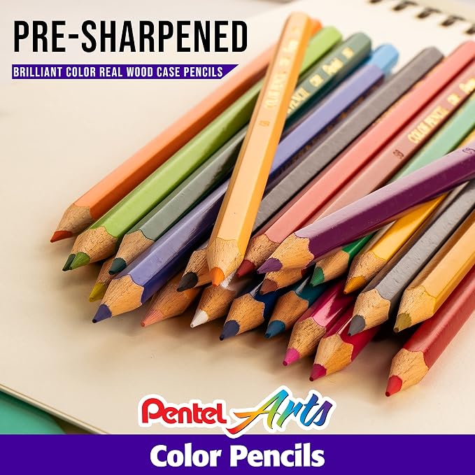 Pentel Arts Colored Pencils, Assorted Colors, (CB8-12), 12 Count, (Pack of 2)