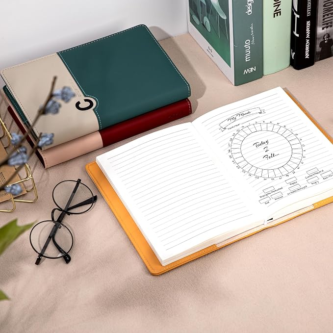 CAGIE Lined Journals for Writing Two-Toned Hardcover Journal Notebook for Women 256 Pages A5 Journal with 100GSM Thick Paper for Work Note Taking Diary, Refillable Design,8.6 x 5.7 Inch, Green | 256 Pages, 100gsm Thick Paper, Refillable, Two-Toned Hard...