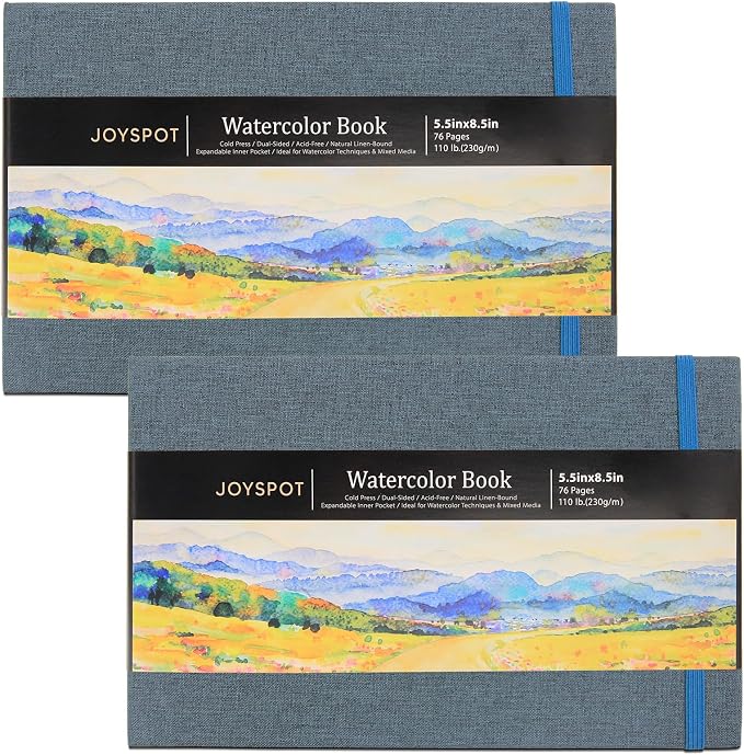 5.5" x 8.5" Watercolor Pad, Pack of 2 (76 Sheets), 110 lb (230 GSM) | Acid-Free Paper, Watercolor Book with Linen Bound for Watercolor Techniques and Mixed Media