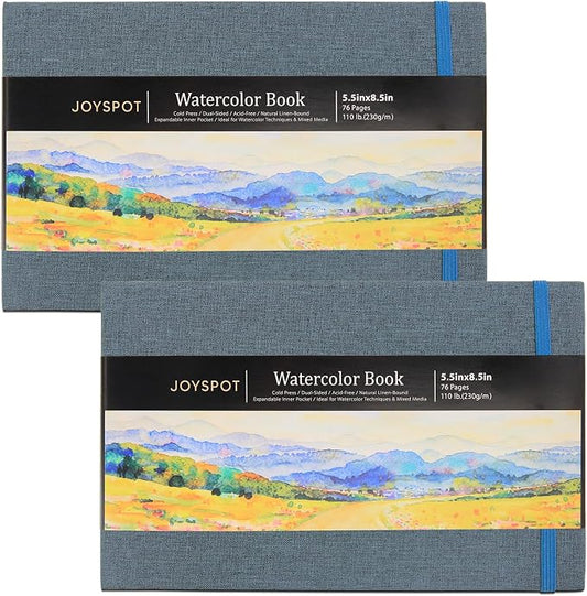 5.5" x 8.5" Watercolor Pad, Pack of 2 (76 Sheets), 110 lb (230 GSM) | Acid-Free Paper, Watercolor Book with Linen Bound for Watercolor Techniques and Mixed Media