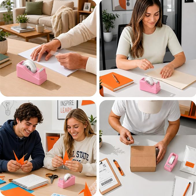 Lightweight Desktop Tape Dispenser, Tape Holder with 6 Rolls Transparent Tape, Stable Non-Skid Base for Office, Home & School, 1-Inch Core (0.71 in x 1000 in Each)